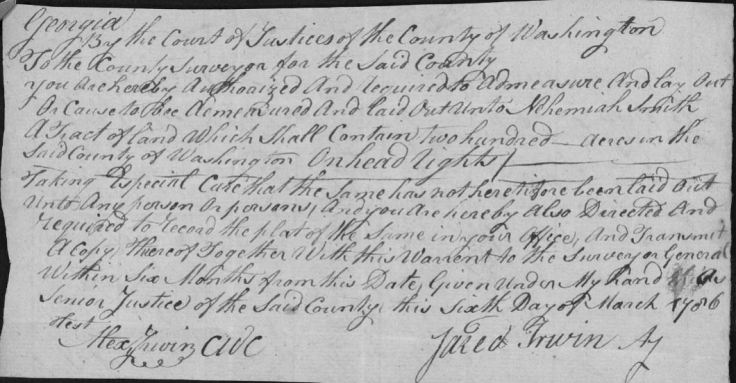 Nehemiah Smith Georgia Headright 1786